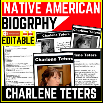 Native American Heritage Month Charlene Teters Reading Comprehension Worksheet-Printable and Editable