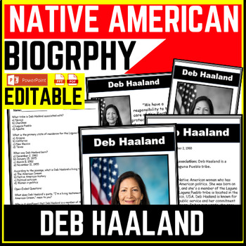 Native American Heritage Month Deb Haaland Reading Comprehension Worksheet-Printable and Editable