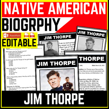 Native American Heritage Month Jim Thorpe Reading Comprehension Worksheet-Printable and Editable