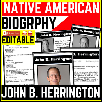 Native American Heritage Month John B. Herrington Reading Comprehension Worksheet-Printable and Editable