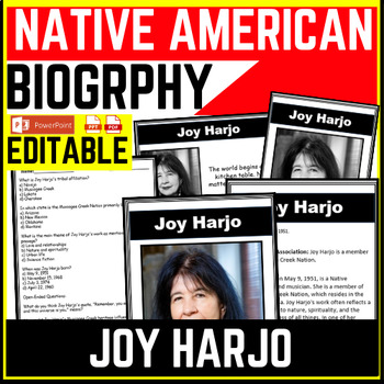 Native American Heritage Month Joy Harjo Reading Comprehension Worksheet-Printable and Editable