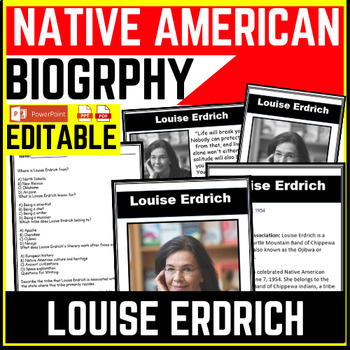 Native American Heritage Month Louise Erdrich Reading Comprehension Worksheet-Printable and Editable