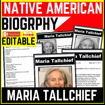 Native American Heritage Month Maria Tallchief Reading Comprehension Worksheet-Printable and Editable