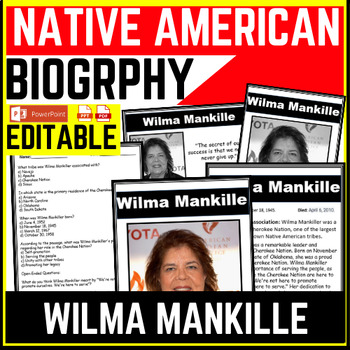 Native American heritage month Wilma Mankille Reading Comprehension Worksheet-Printable and Editable