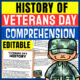 History of Veterans Day Reading Comprehension Worksheet-Printable and Editable