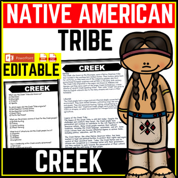 Creek Tribe Native American Heritage Month Reading Comprehension Worksheet-Printable and Editable