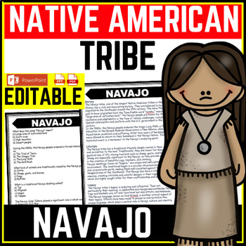 Navajo Tribe Native American Heritage Month Reading Comprehension Worksheet-Printable and Editable