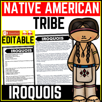 Iroquois Tribe Native American Heritage Month Reading Comprehension Worksheet-Printable and Editable