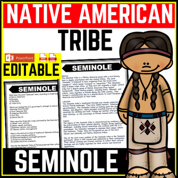 Seminole Tribe Native American Heritage Month Reading Comprehension Worksheet-Printable and Editable