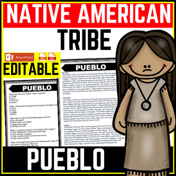 Pueblo Tribe Native American Heritage Month Reading Comprehension Worksheet-Printable and Editable