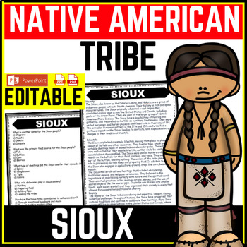 Sioux Tribe Native American Heritage Month Reading Comprehension Worksheet-Printable and Editable