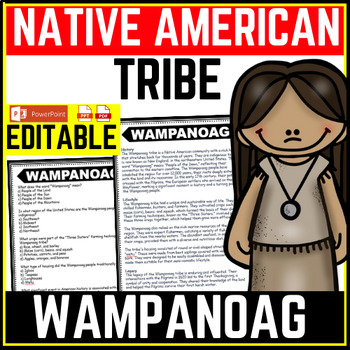 Wampanoag Tribe Native American Heritage Month Reading Comprehension Worksheet-Printable and Editable