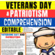 Veterans Day Reading Comprehension Worksheet-Printable and Editable