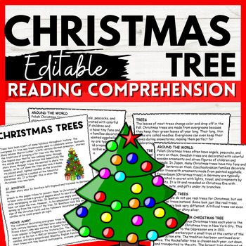 Christmas Trees Reading Comprehension Worksheet-Printable and Editable