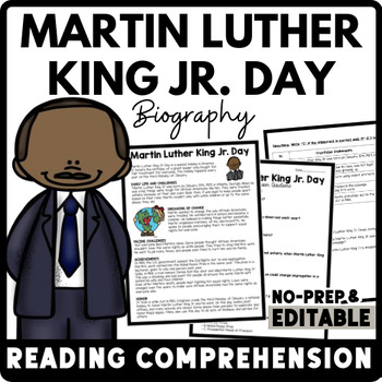 Martin Luther King Jr. Day Reading Comprehension Worksheet-Printable and Editable