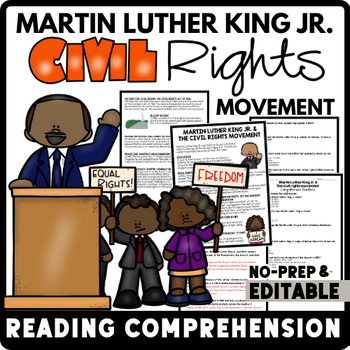 Martin Luther King Jr. Civil Rights Movement Reading Comprehension Worksheet-Printable and Editable