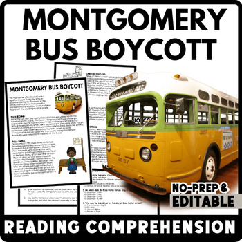 Montgomery Bus Boycott Reading Comprehension Worksheet-Printable and Editable