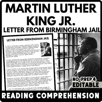 Martin Luther King Jr. Reading Comprehension Worksheet-Printable and Editable