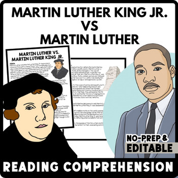 Martin Luther and Martin Luther King Jr. Reading Comprehension Worksheet-Printable and Editable