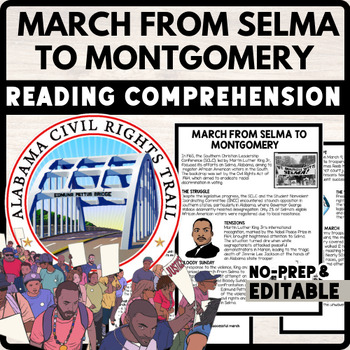 Selma-to-Montgomery March Reading Comprehension Worksheet-Printable and Editable