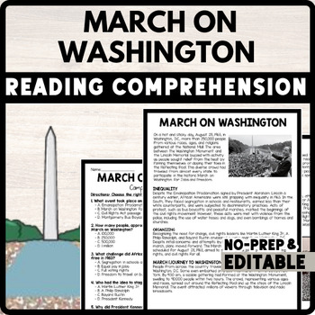 March On Washington Reading Comprehension Worksheet-Printable and Editable