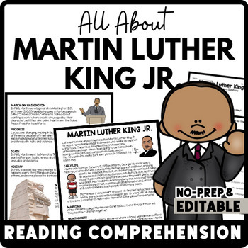 All About Martin Luther King Jr. Reading Comprehension Worksheet-Printable and Editable