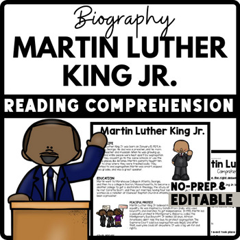 Black History Month Martin Luther King Jr Reading Comprehension Worksheet-Printable and Editable