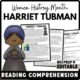 Women's History Month Harriet Tubman Reading Comprehension Worksheet-Printable and Editable