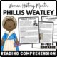 Women's History Month Phillis Wheatley Reading Comprehension Worksheet-Printable and Editable