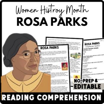 Women's History Month Rosa Parks Reading Comprehension Worksheet-Printable and Editable