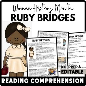 Women's History Month Ruby Bridges Reading Comprehension Worksheet-Printable and Editable