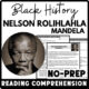 Black History Month Nelson Mandela Reading Comprehension Worksheet-Printable and Editable