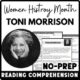 Women's History Month Toni Morrison Reading Comprehension Worksheet-Printable and Editable