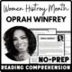 Women's History Month Oprah Winfrey Reading Comprehension Worksheet-Printable and Editable