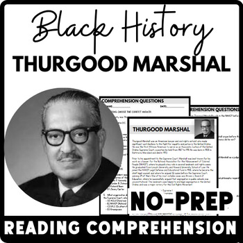 Black History Month Thurgood Marshall Reading Comprehension Worksheet-Printable and Editable