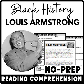 Black History Month Louis Armstrong Reading Comprehension Worksheet-Printable and Editable