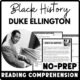 Black History Month Duke Ellington's Reading Comprehension Worksheet-Printable and Editable