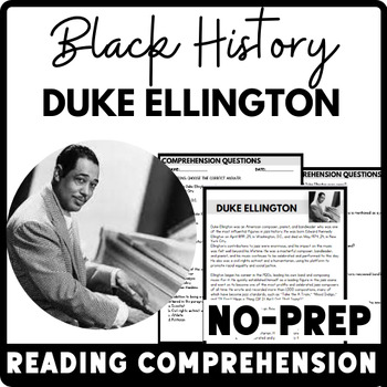 Black History Month Duke Ellington's Reading Comprehension Worksheet-Printable and Editable