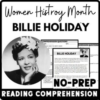 Women's History Month Billie Reading Comprehension Worksheet-Printable and Editable