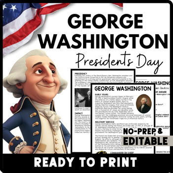 George Washington Reading Comprehension Worksheet-Printable and Editable