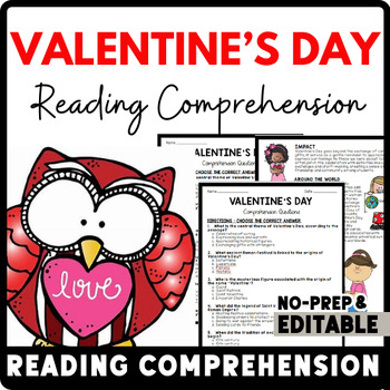 Valentine's Day Reading Comprehension Worksheet-Printable and Editable