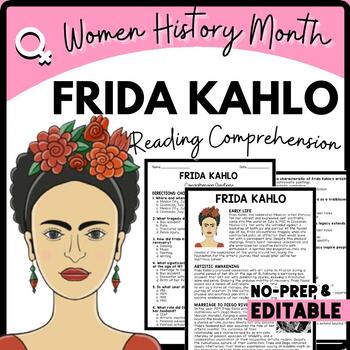 Women's History Month FRIDA KAHLO Reading Comprehension Worksheet-Printable and Editable