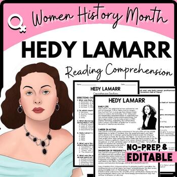 Women's History Month HEDY LAMARR Reading Comprehension Worksheet-Printable and Editable