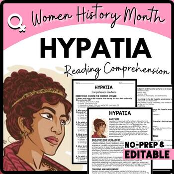 Women's History Month HYPATIA Reading Comprehension Worksheet-Printable and Editable