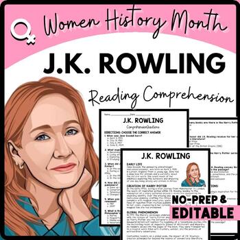 Women's History Month J.K ROWLING Reading Comprehension Worksheet-Printable and Editable