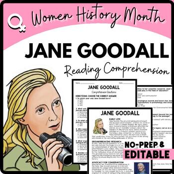 Women's History Month JANE GOODALL Reading Comprehension Worksheet-Printable and Editable