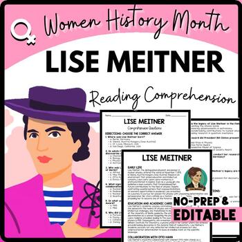 Women's History Month LISE MEITNER Reading Comprehension Worksheet-Printable and Editable