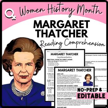 Women's History Month MARGARET THATCHER Reading Comprehension Worksheet-Printable and Editable