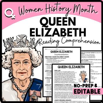 Women's History Month QUEEN ELIZABETH Reading Comprehension Worksheet-Printable and Editable