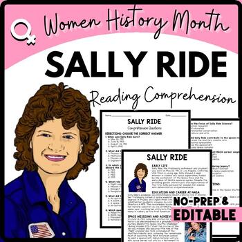 Women's History Month SALLY RIDE Reading Comprehension Worksheet-Printable and Editable